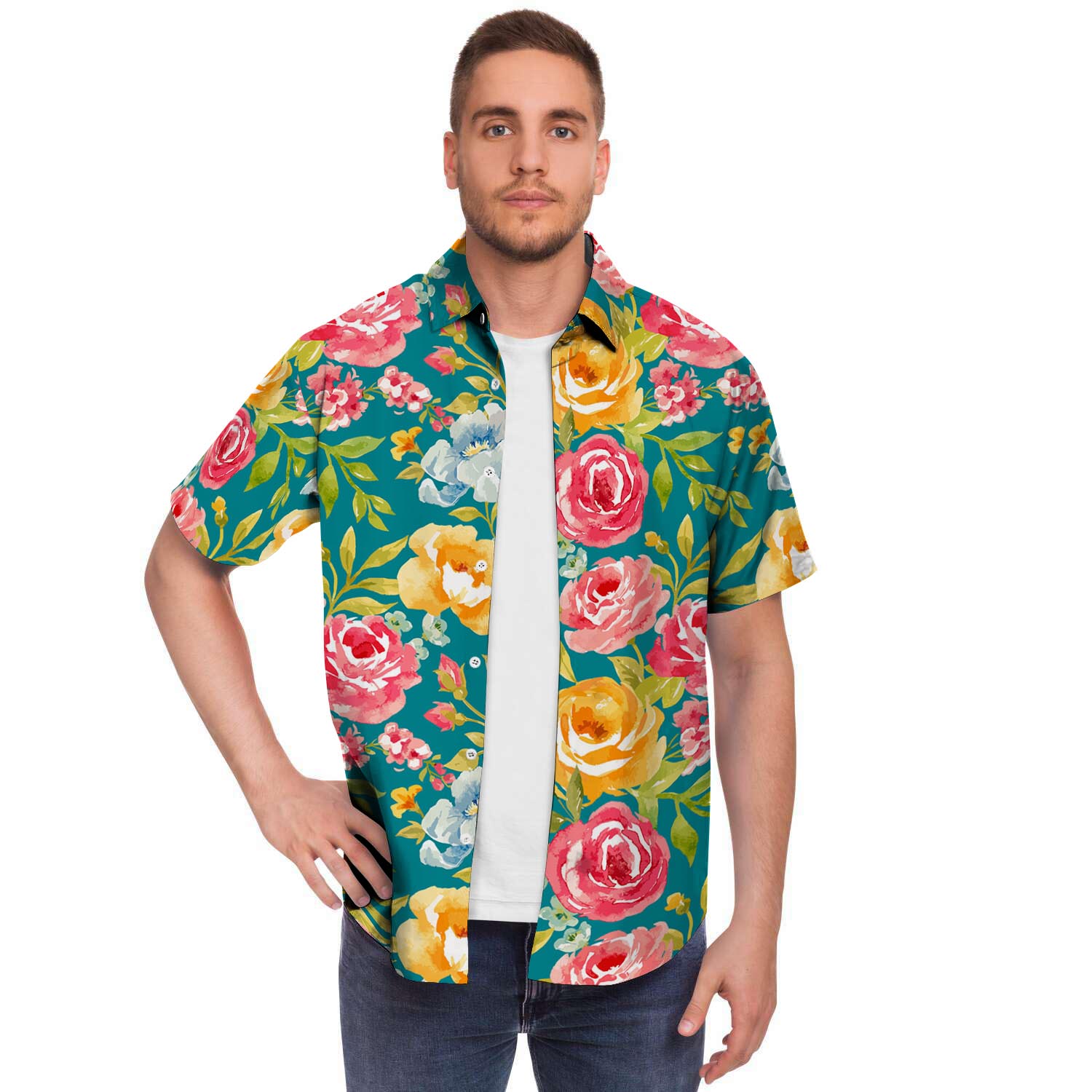 Colorful Rose Flower Men's Short Sleeve Shirt-grizzshop