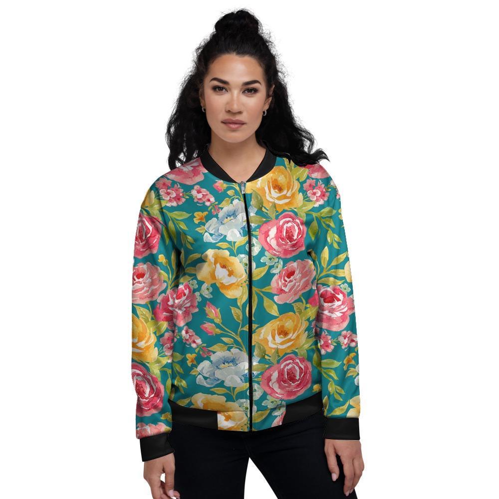 Colorful Rose Flower Women's Bomber Jacket-grizzshop