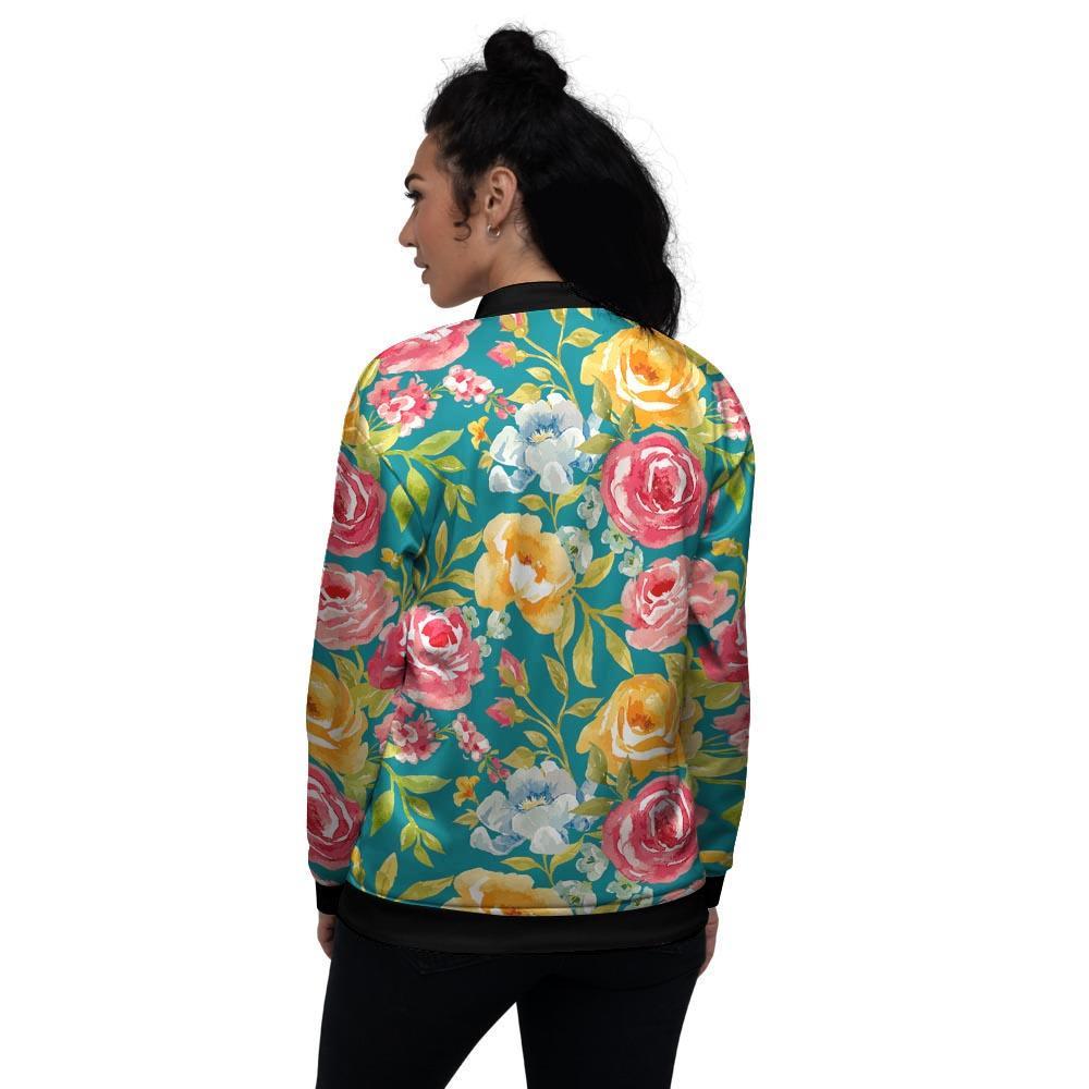 Colorful Rose Flower Women's Bomber Jacket-grizzshop