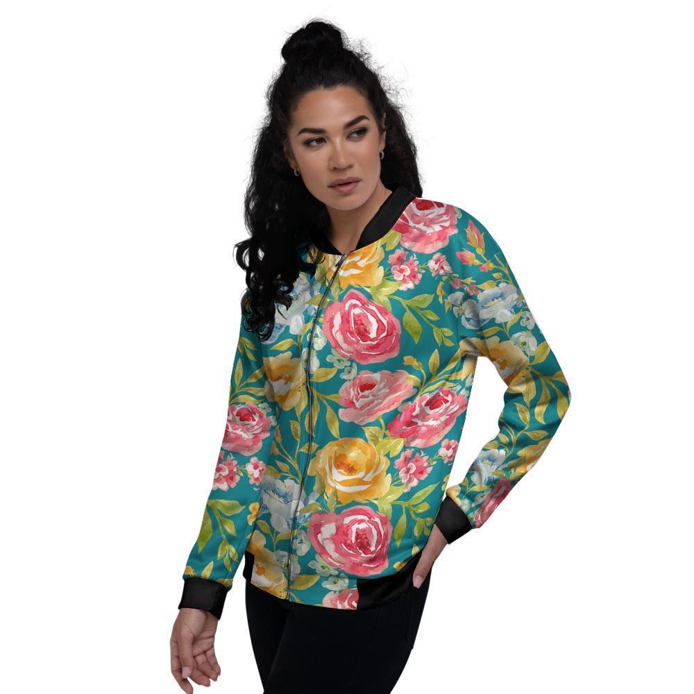 Colorful Rose Flower Women's Bomber Jacket-grizzshop