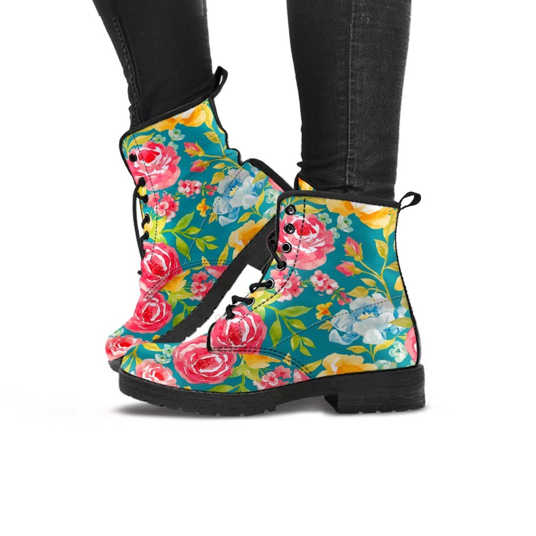 Colorful Rose Flower Women's Boots-grizzshop