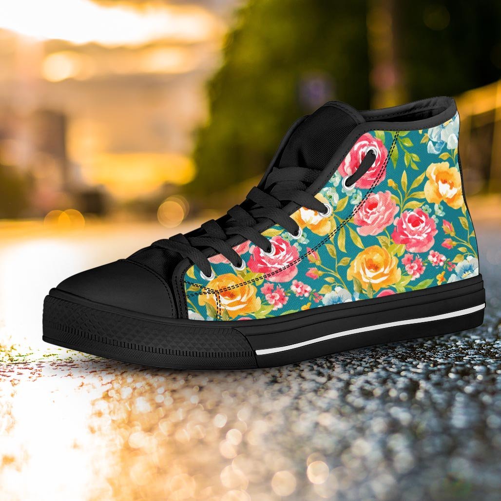 Colorful Rose Flower Women's High Top Shoes-grizzshop