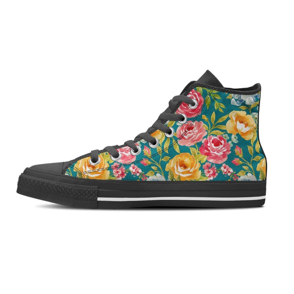 Colorful Rose Flower Women's High Top Shoes-grizzshop