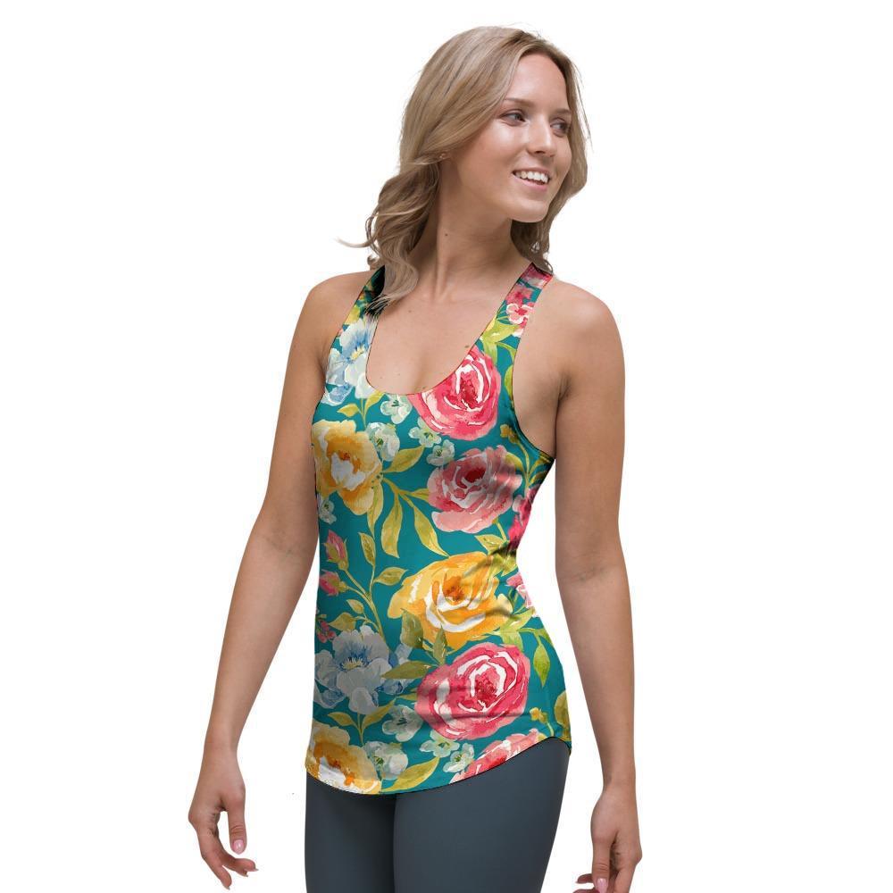 Colorful Rose Flower Women's Racerback Tank Top-grizzshop