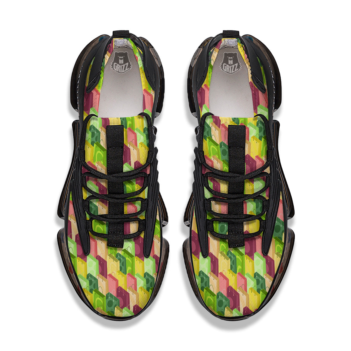 Colorful Shopping Bags Print Pattern Black Gym Shoes-grizzshop