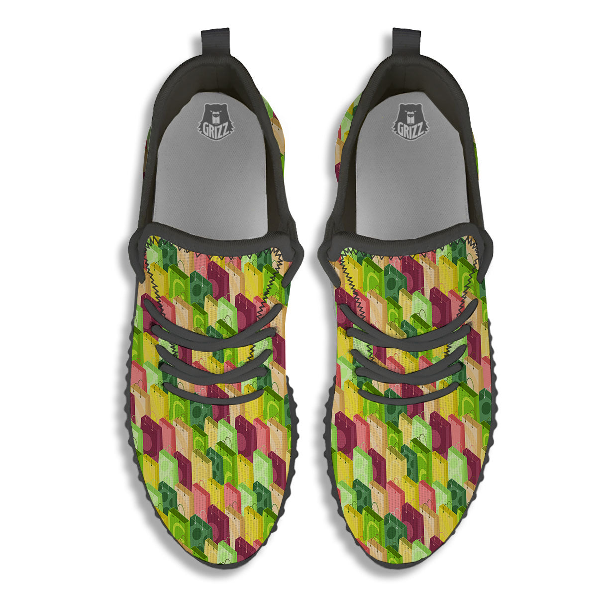 Colorful Shopping Bags Print Pattern Black Walking Shoes-grizzshop