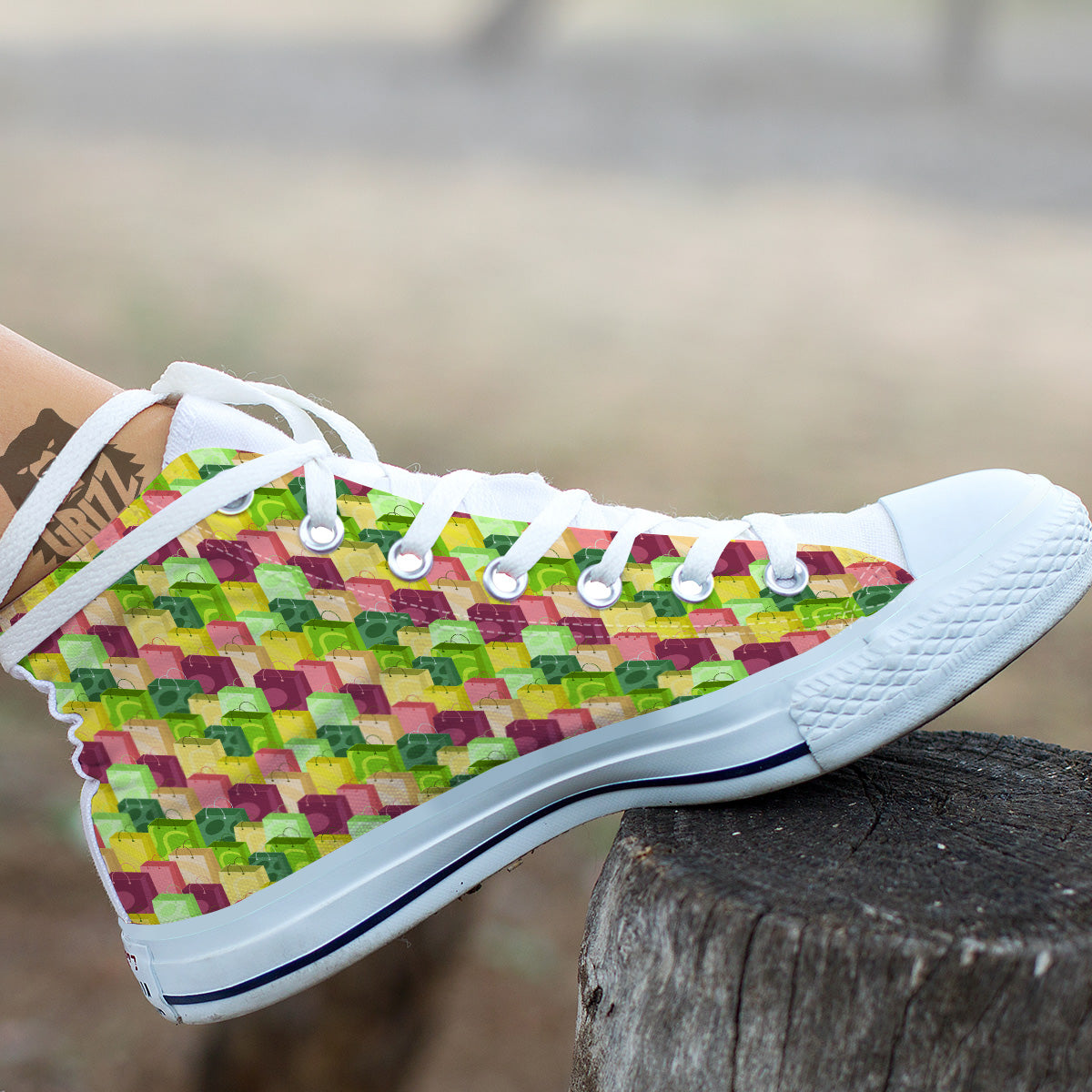 Colorful Shopping Bags Print Pattern White High Top Shoes-grizzshop