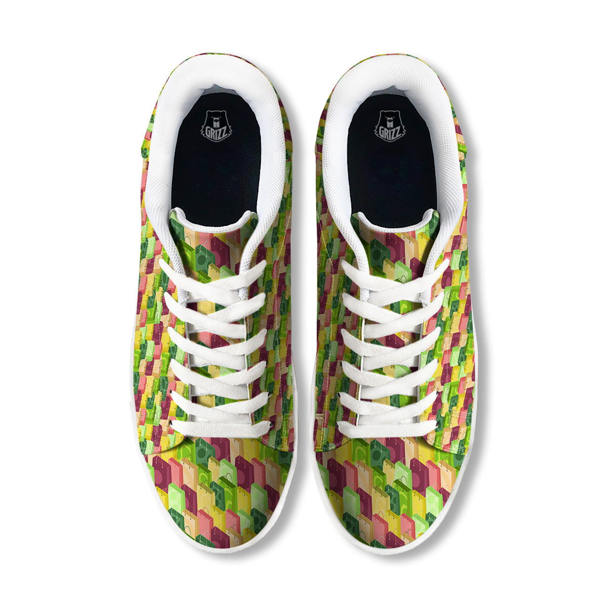 Colorful Shopping Bags Print Pattern White Low Top Sneakers-grizzshop