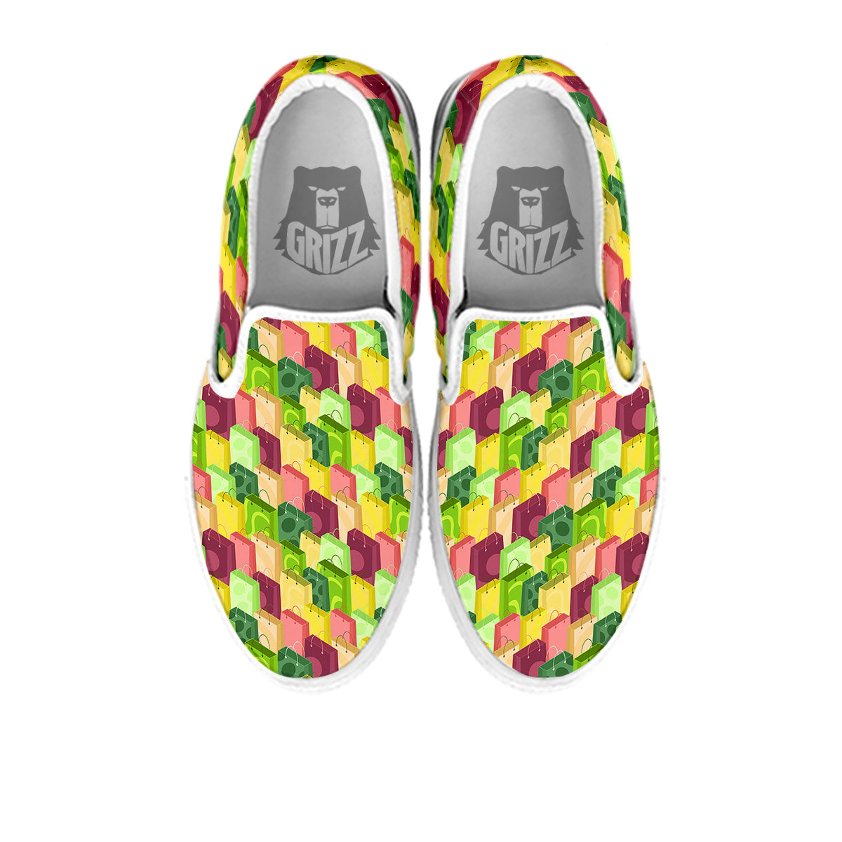 Colorful Shopping Bags Print Pattern White Slip On Shoes-grizzshop