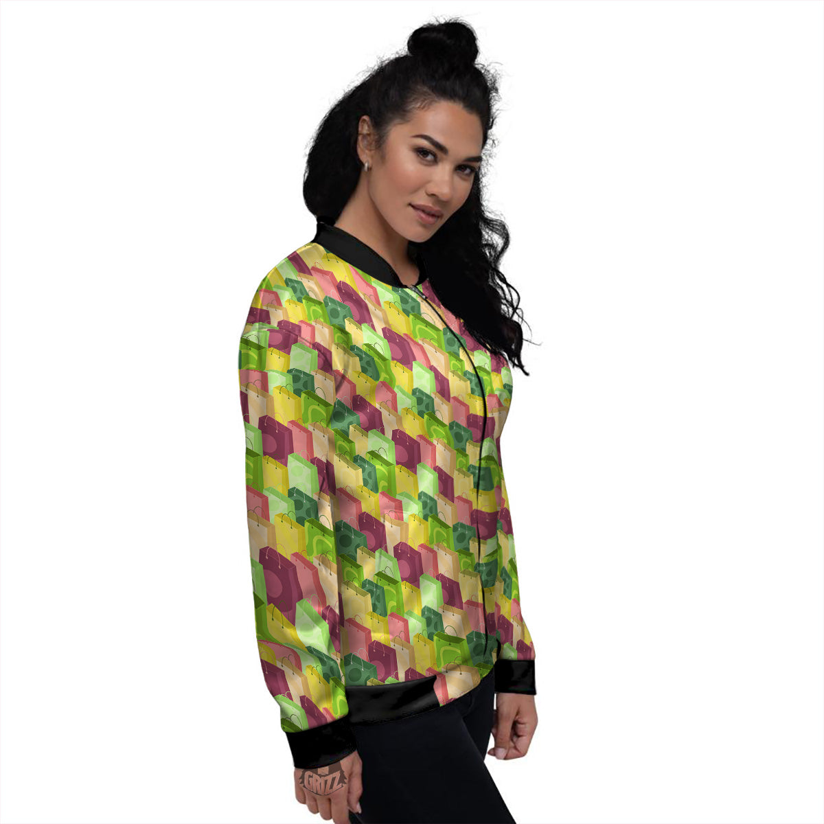 Colorful Shopping Bags Print Pattern Women's Bomber Jacket-grizzshop