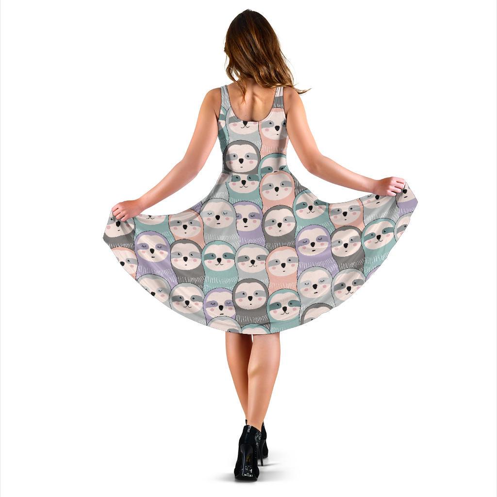 Colorful Sloth Pattern Print Dress-grizzshop