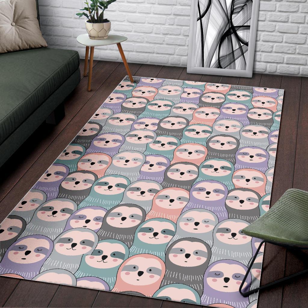 Colorful Sloth Pattern Print Floor Mat-grizzshop