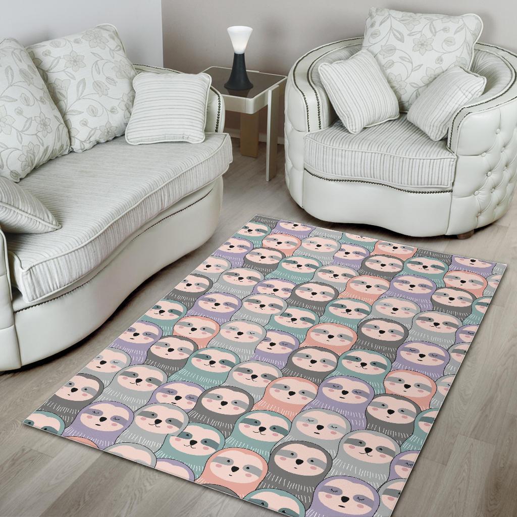Colorful Sloth Pattern Print Floor Mat-grizzshop