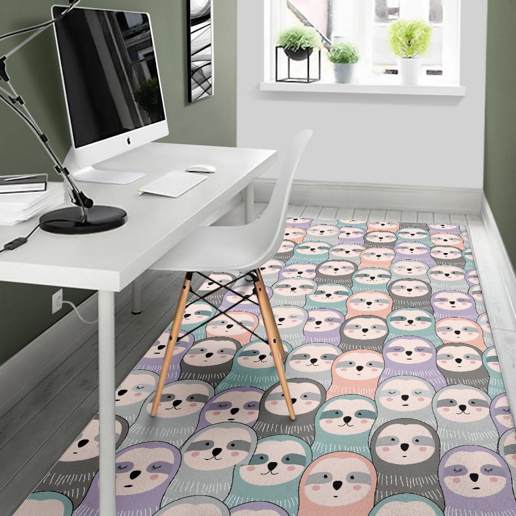 Colorful Sloth Pattern Print Floor Mat-grizzshop