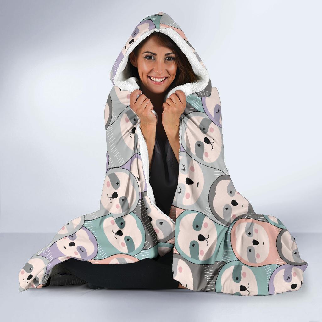 Colorful Sloth Pattern Print Hooded Blanket-grizzshop