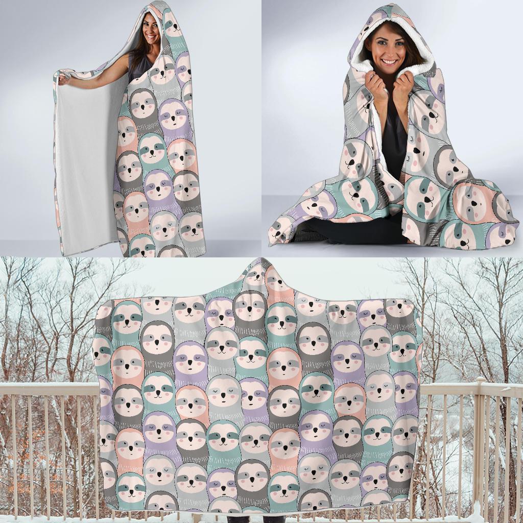 Colorful Sloth Pattern Print Hooded Blanket-grizzshop