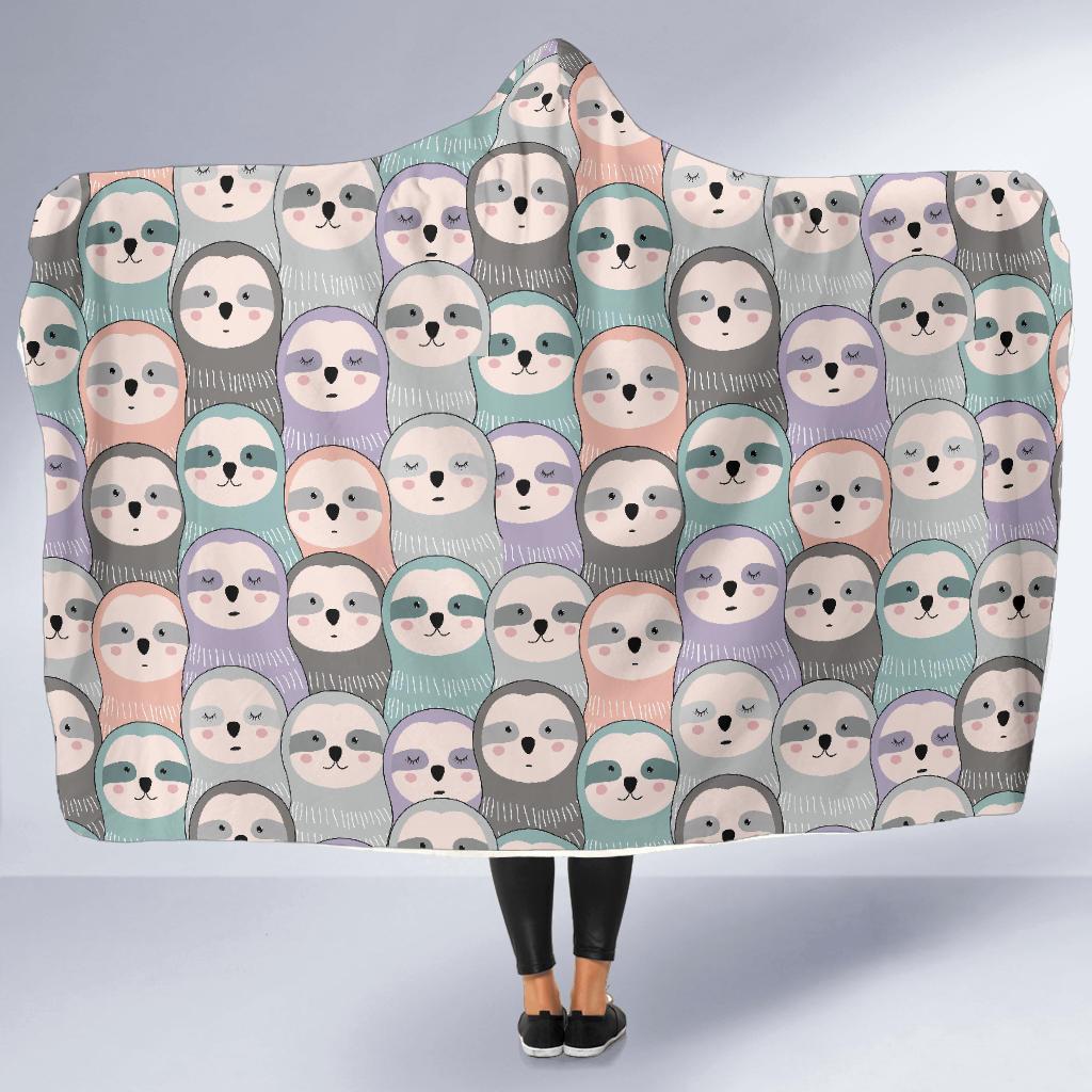 Colorful Sloth Pattern Print Hooded Blanket-grizzshop