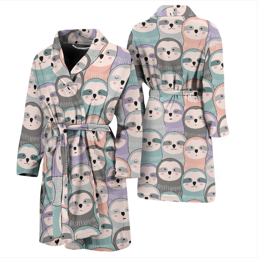 Colorful Sloth Pattern Print Men Long Robe-grizzshop