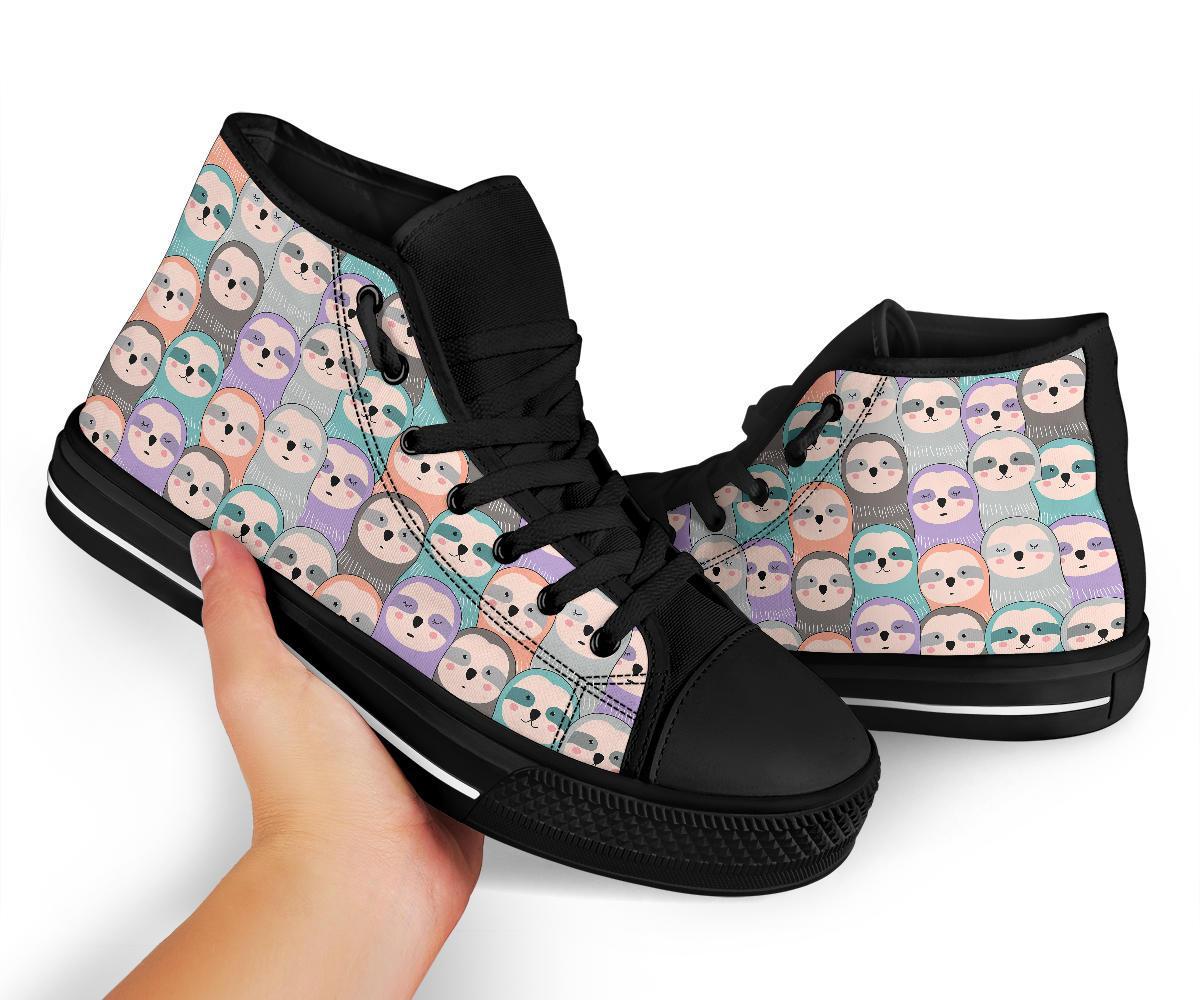 Colorful Sloth Pattern Print Men Women's High Top Shoes-grizzshop