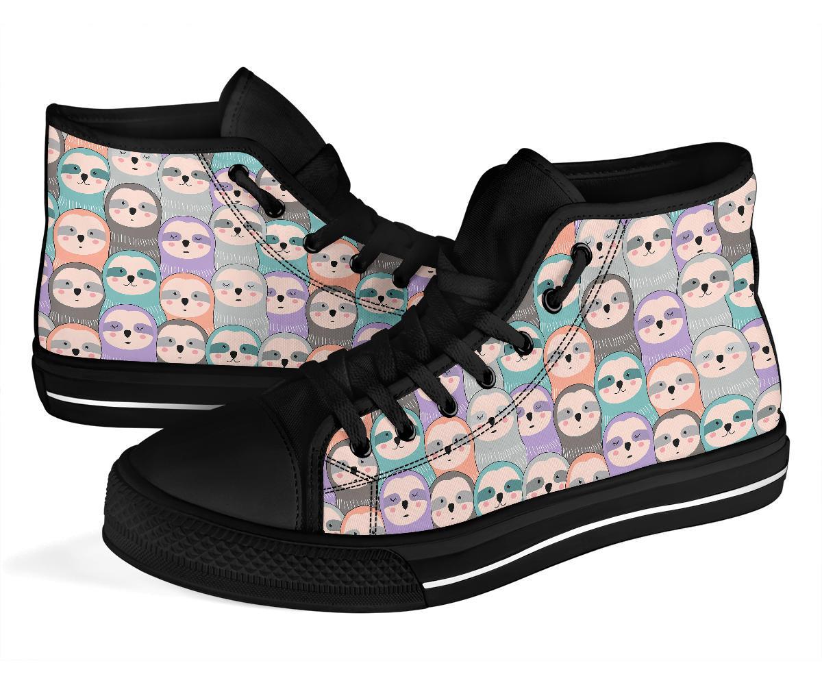 Colorful Sloth Pattern Print Men Women's High Top Shoes-grizzshop