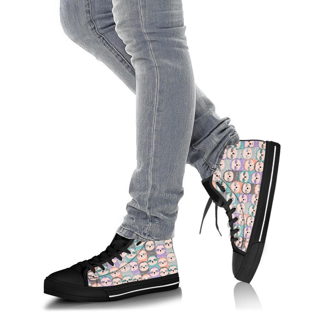 Colorful Sloth Pattern Print Men Women's High Top Shoes-grizzshop