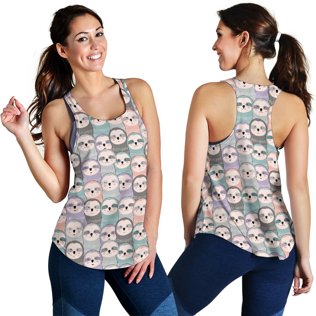 Colorful Sloth Pattern Print Women's Racerback Tank Tops-grizzshop