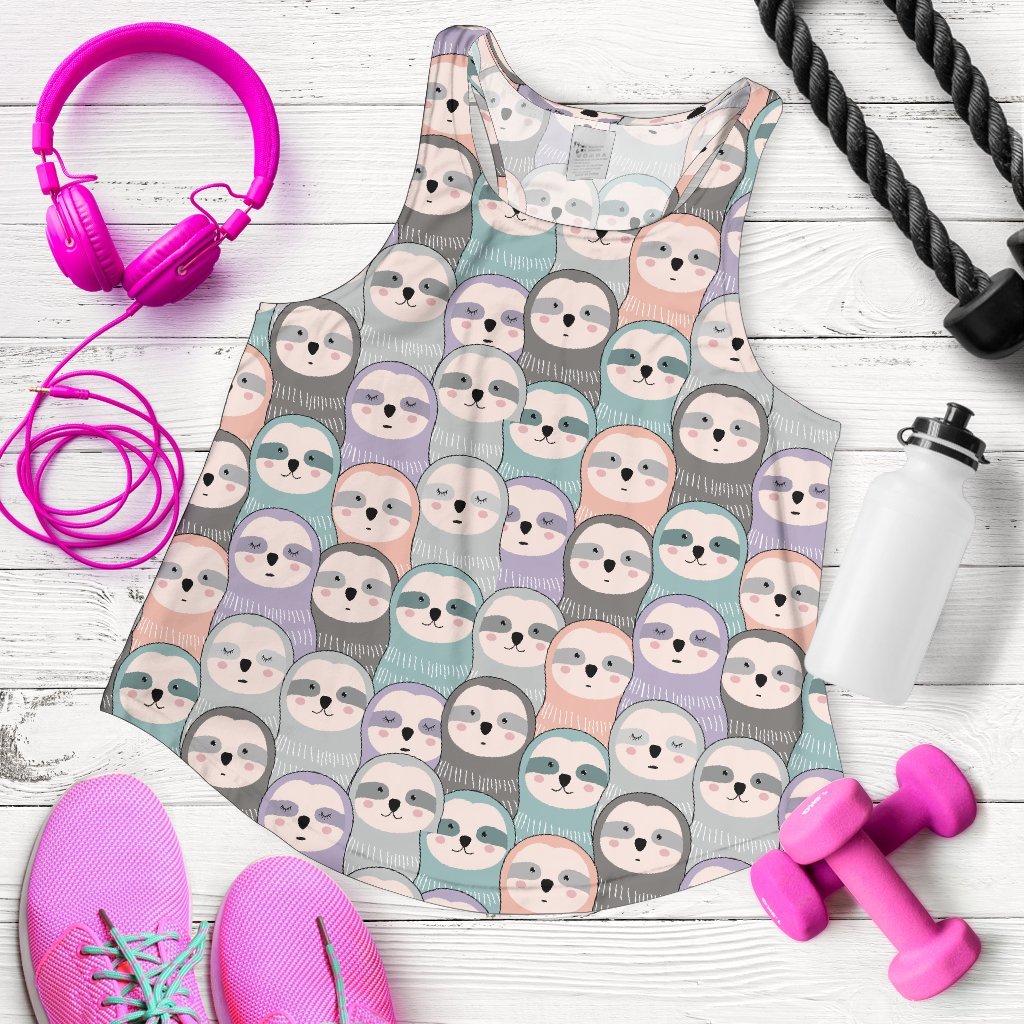 Colorful Sloth Pattern Print Women's Racerback Tank Tops-grizzshop