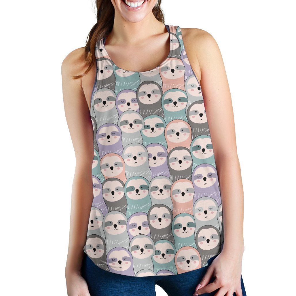 Colorful Sloth Pattern Print Women's Racerback Tank Tops-grizzshop