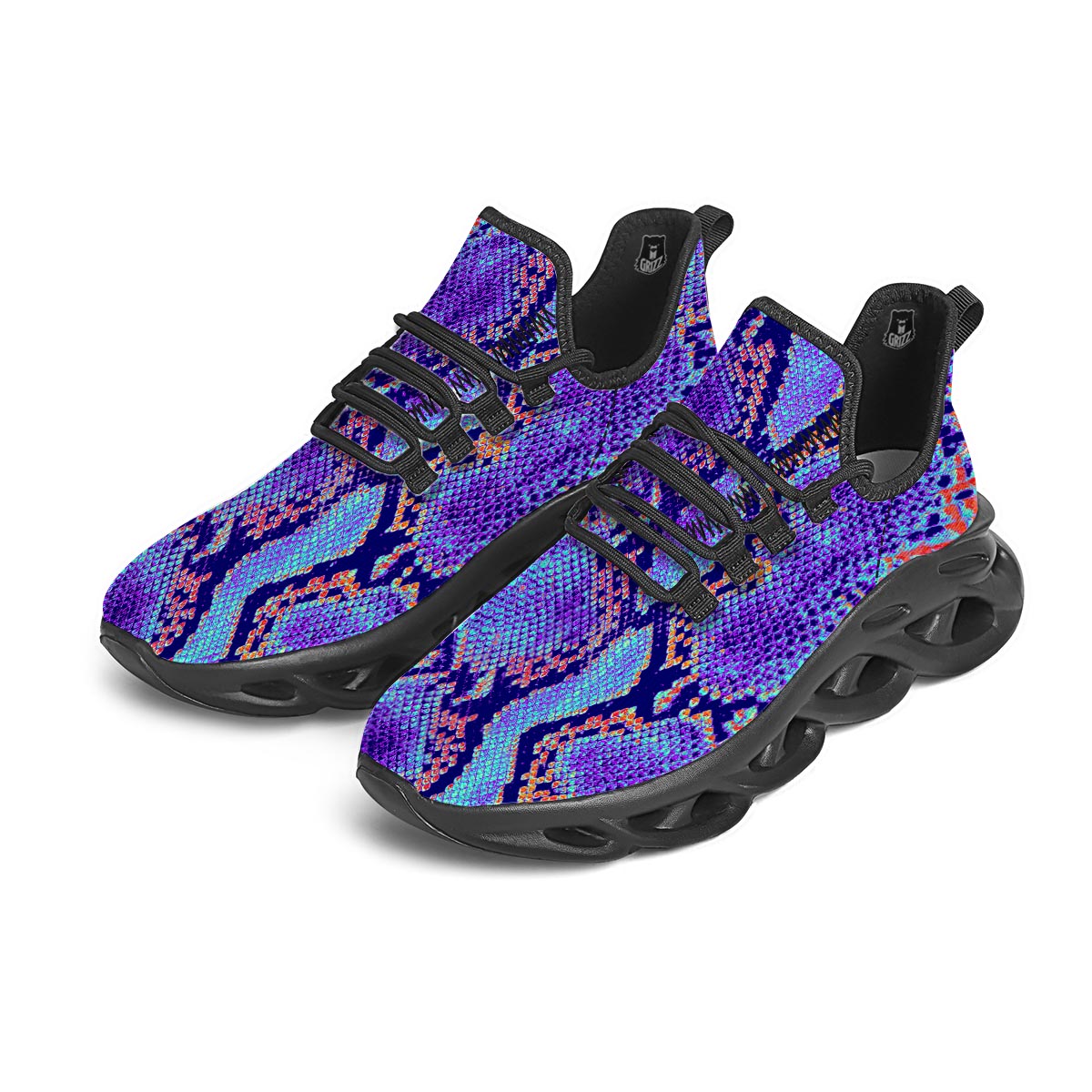 Colorful Snakeskin Print Black Running Shoes-grizzshop