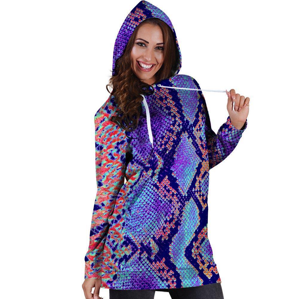 Colorful Snakeskin Print Hoodie Dress-grizzshop