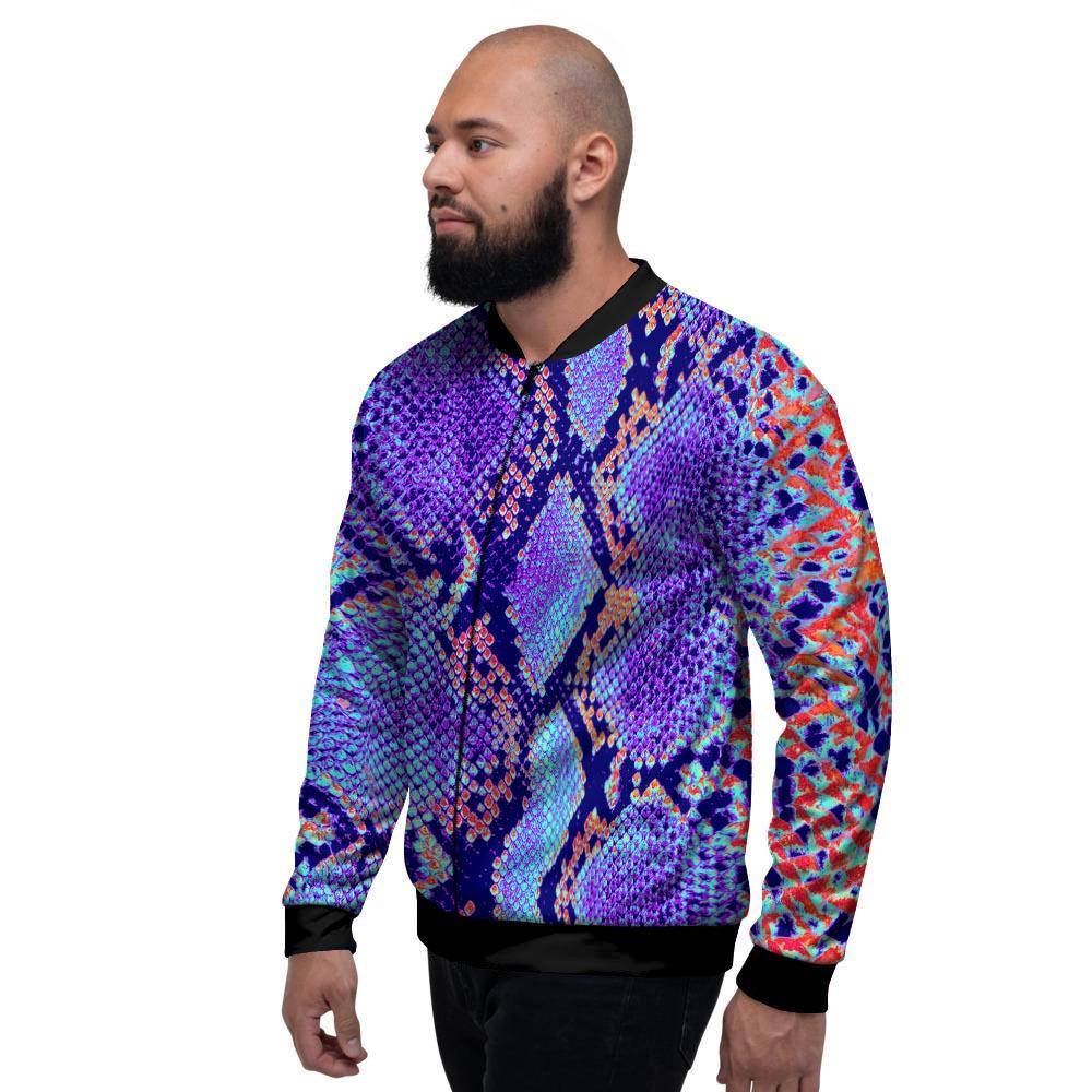 Colorful Snakeskin Print Men's Bomber Jacket-grizzshop