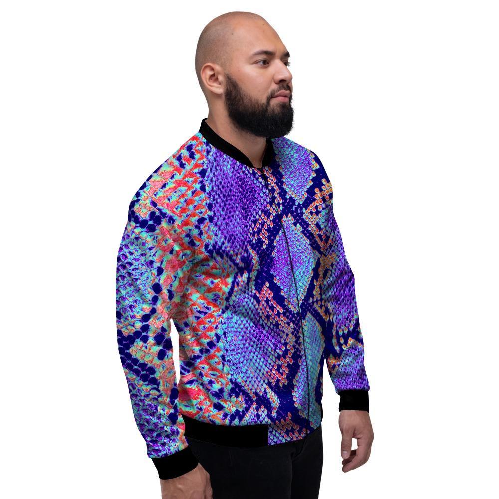 Colorful Snakeskin Print Men's Bomber Jacket-grizzshop