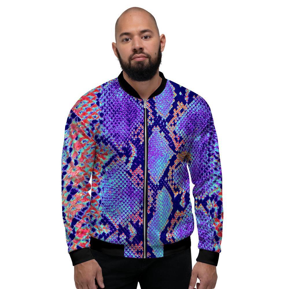 Colorful Snakeskin Print Men's Bomber Jacket-grizzshop
