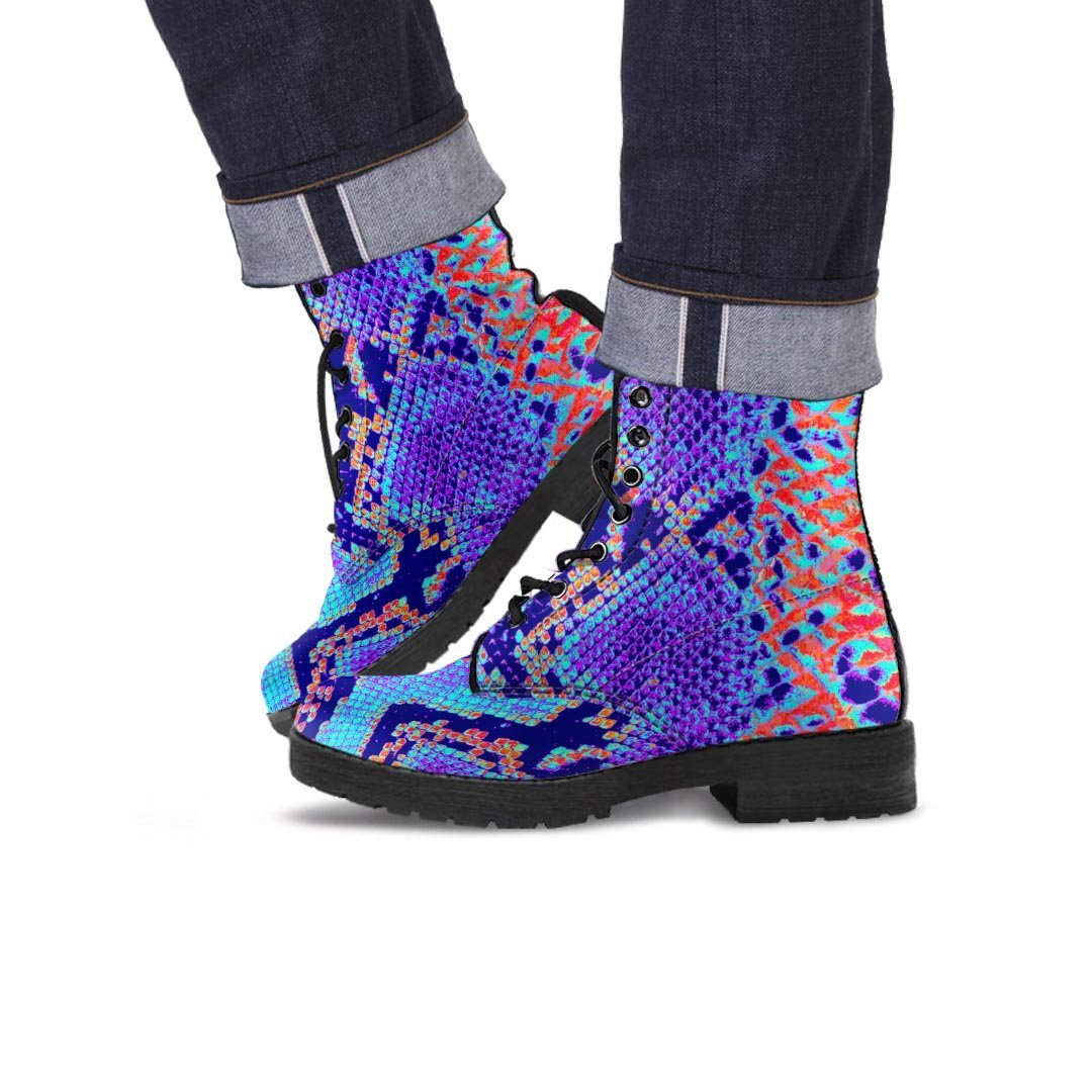 Colorful Snakeskin Print Men's Boots-grizzshop