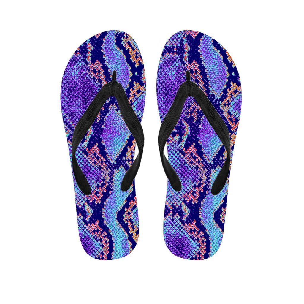 Colorful Snakeskin Print Men's Flip Flops-grizzshop