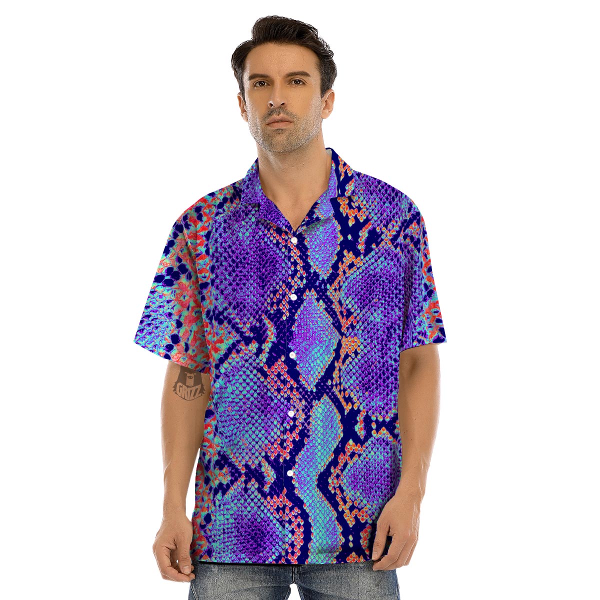 Colorful Snakeskin Print Men’s Hawaiian Shirt-grizzshop