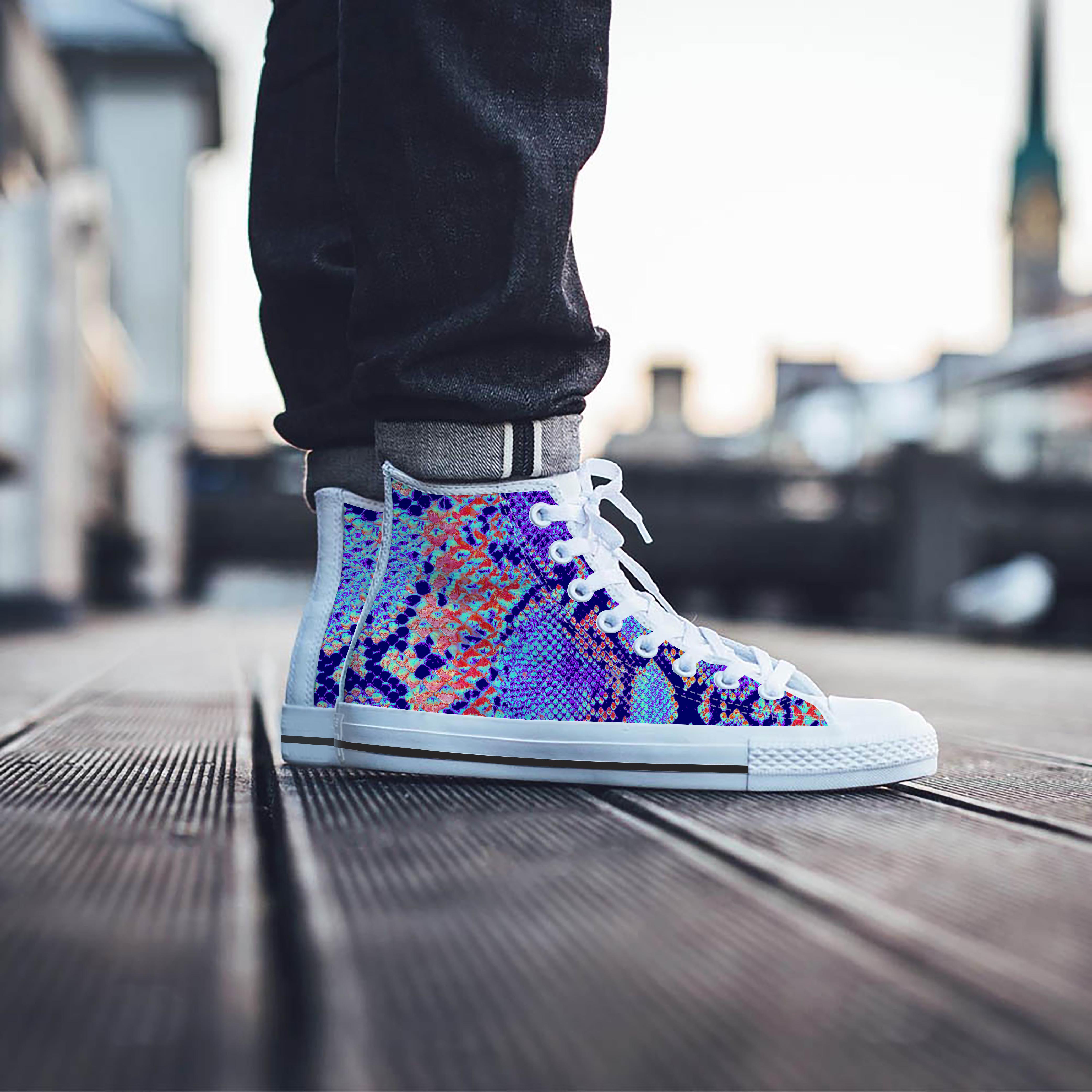 Colorful Snakeskin Print Men's High Top Shoes-grizzshop