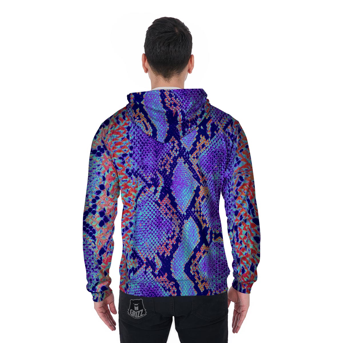 Colorful Snakeskin Print Men's Zip Up Hoodie-grizzshop