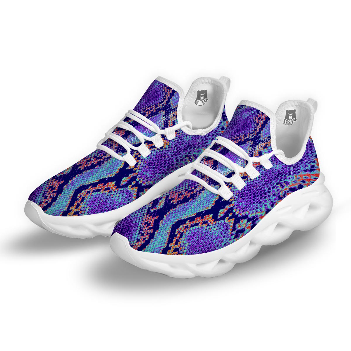 Colorful Snakeskin Print White Running Shoes-grizzshop