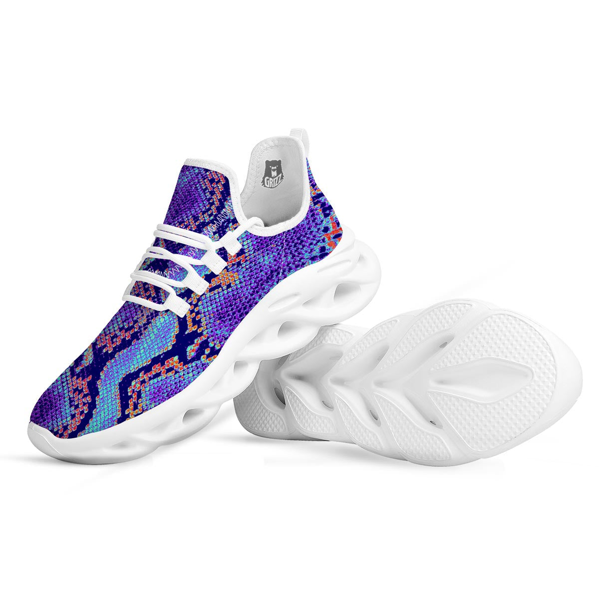 Colorful Snakeskin Print White Running Shoes-grizzshop