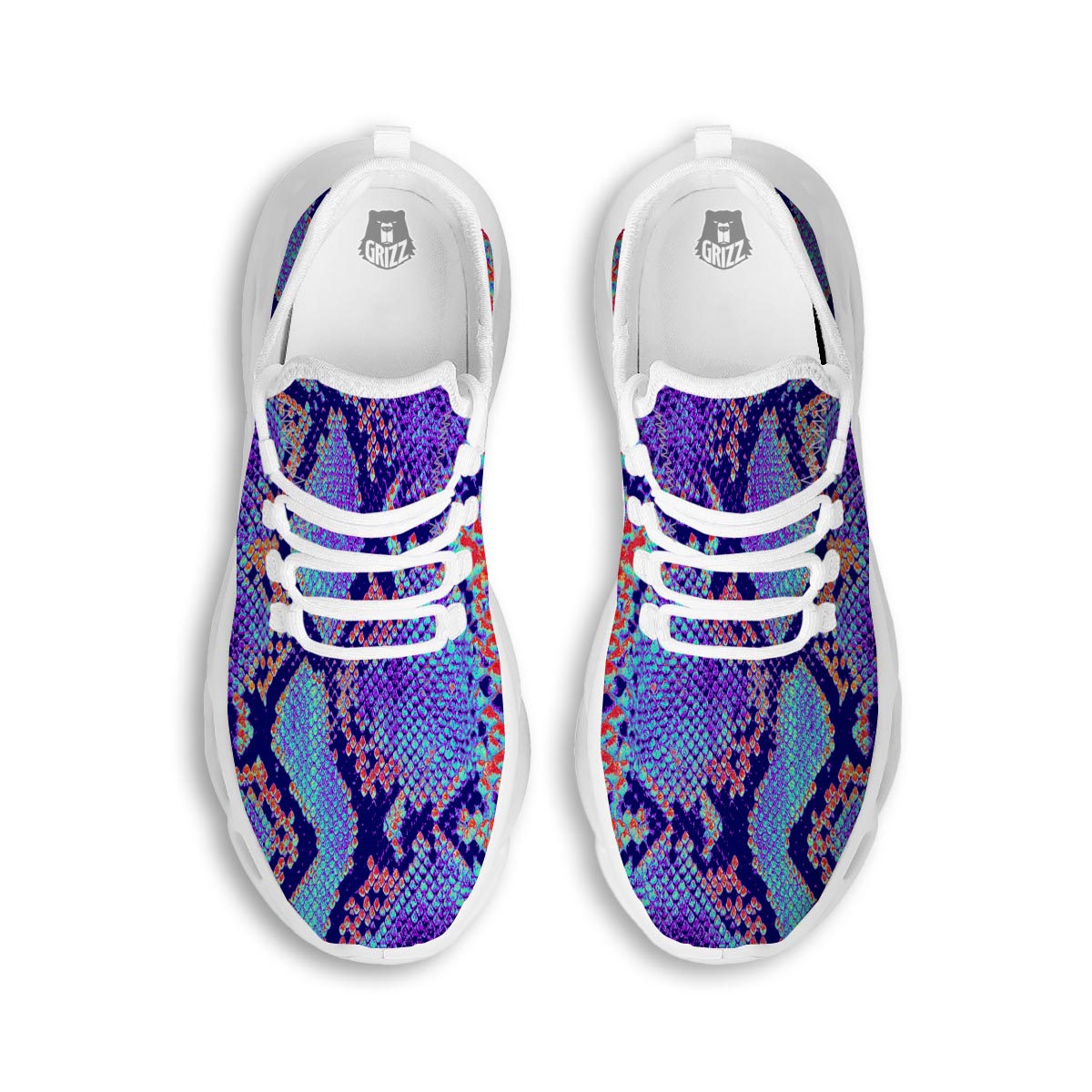 Colorful Snakeskin Print White Running Shoes-grizzshop