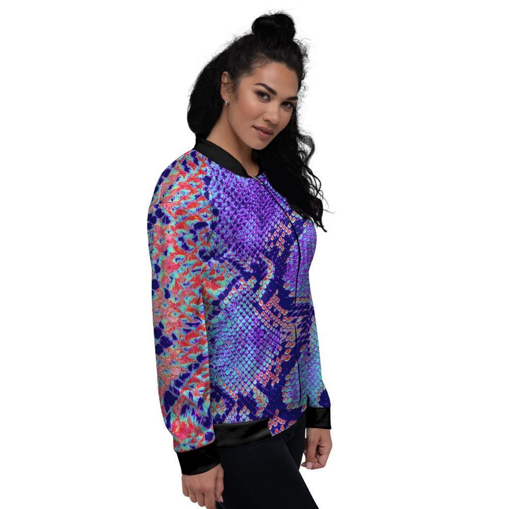 Colorful Snakeskin Print Women's Bomber Jacket-grizzshop
