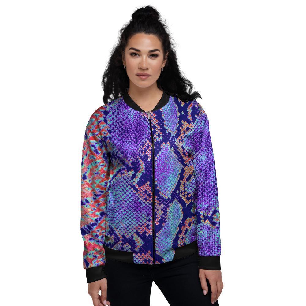 Colorful Snakeskin Print Women's Bomber Jacket-grizzshop