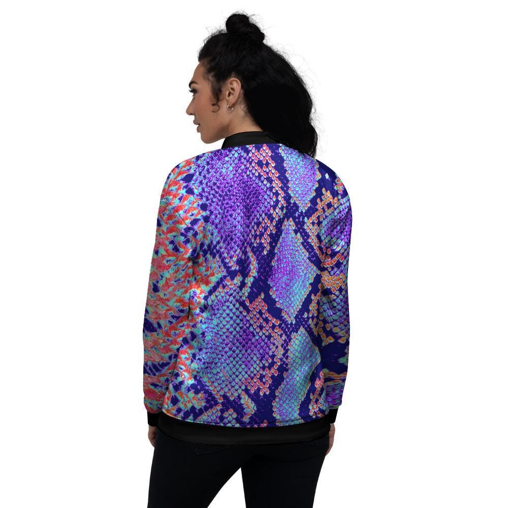 Colorful Snakeskin Print Women's Bomber Jacket-grizzshop
