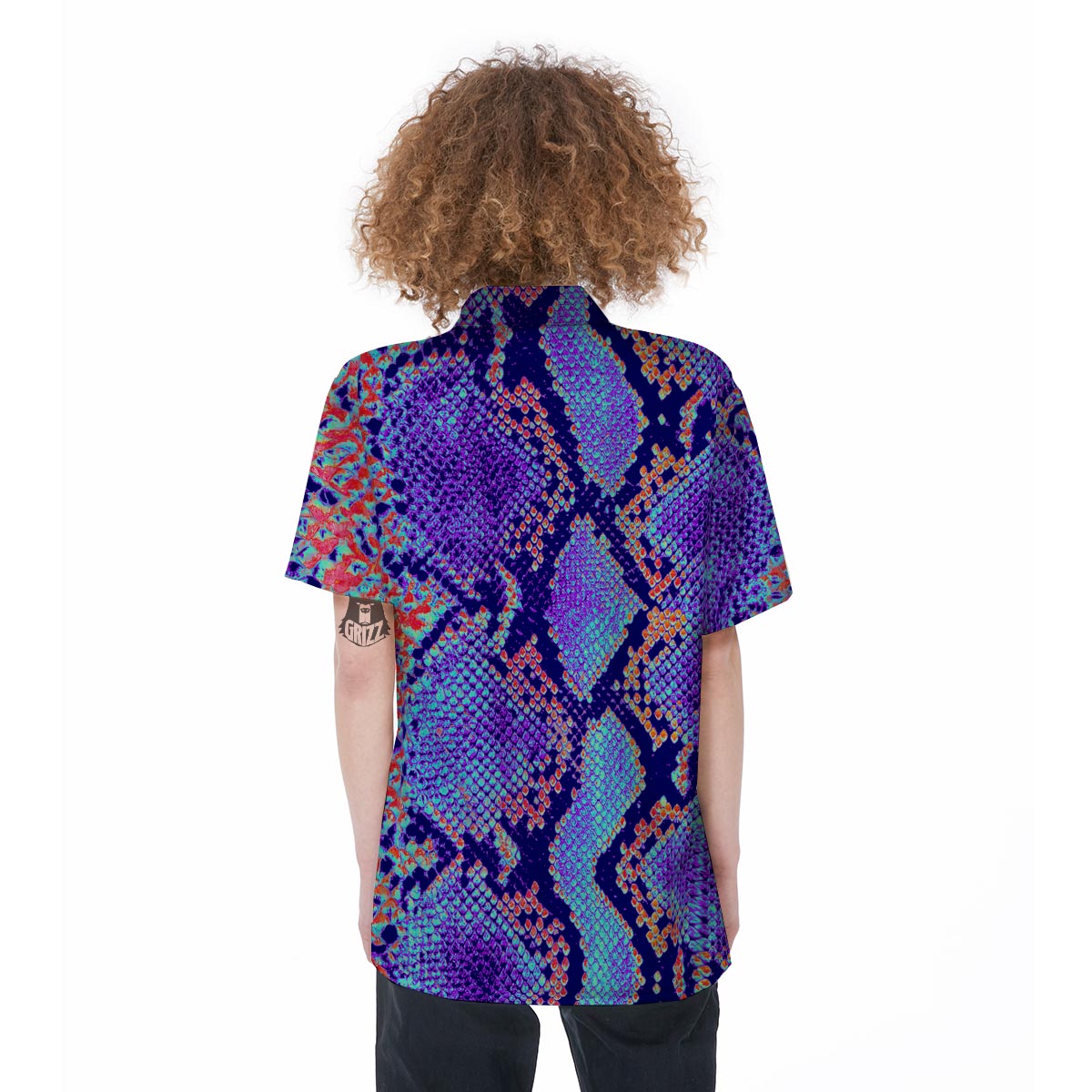 Colorful Snakeskin Print Women's Short Sleeve Shirts-grizzshop