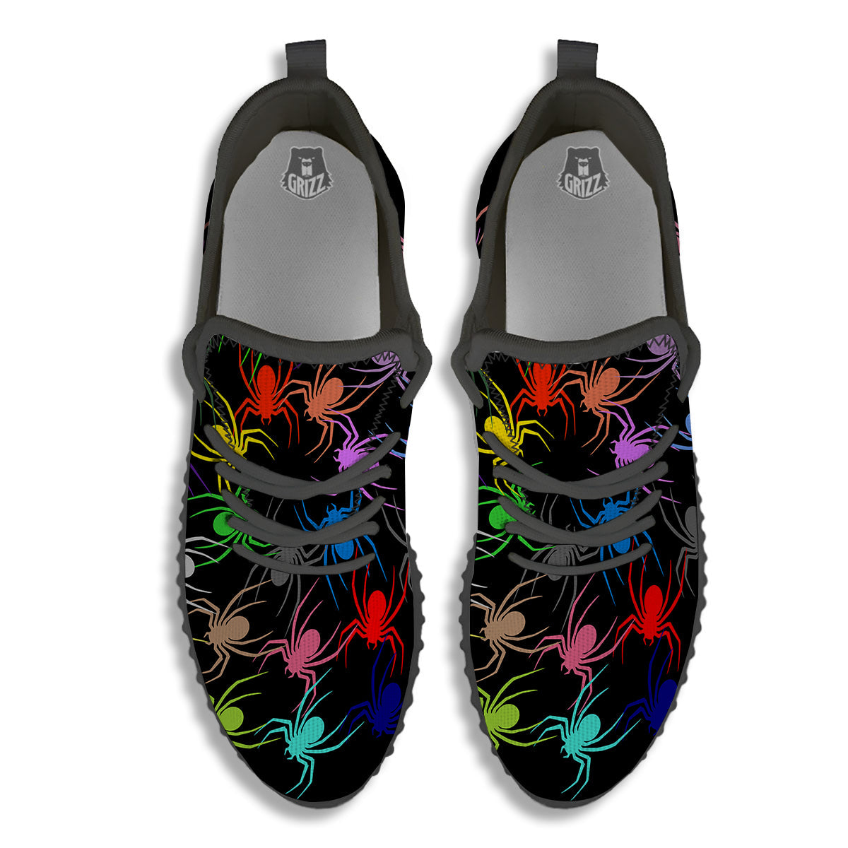 Colorful Spider And Spiral Web Print Black Walking Shoes-grizzshop