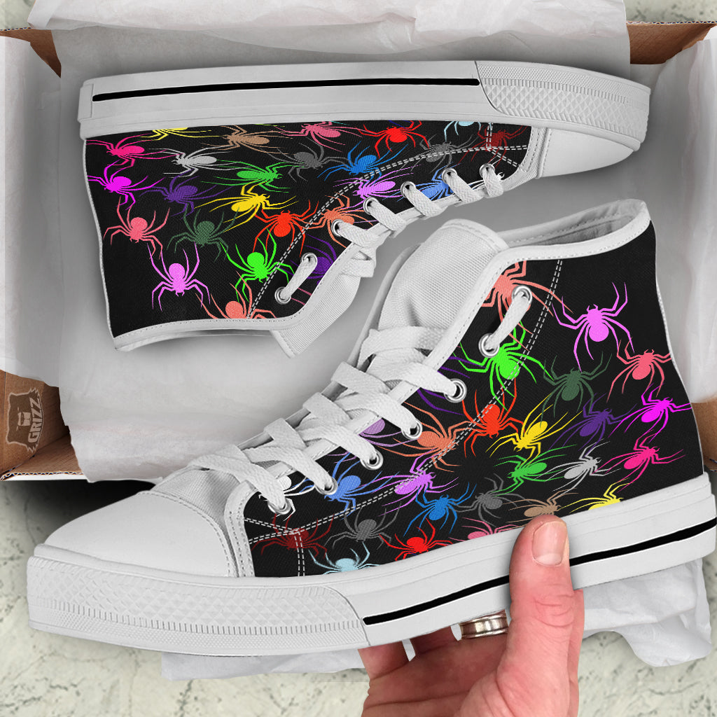 Colorful Spider And Spiral Web Print White High Top Shoes-grizzshop