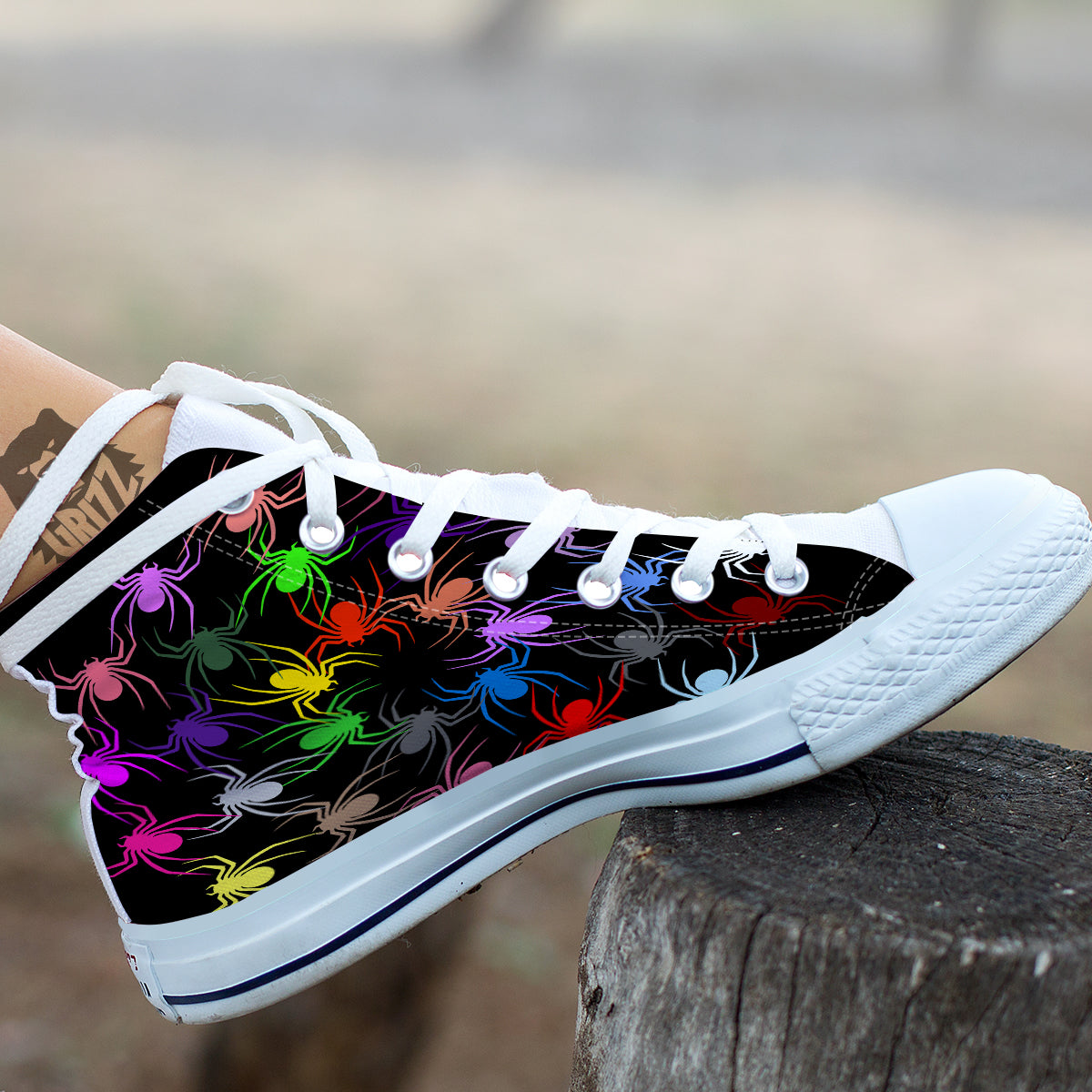 Colorful Spider And Spiral Web Print White High Top Shoes-grizzshop