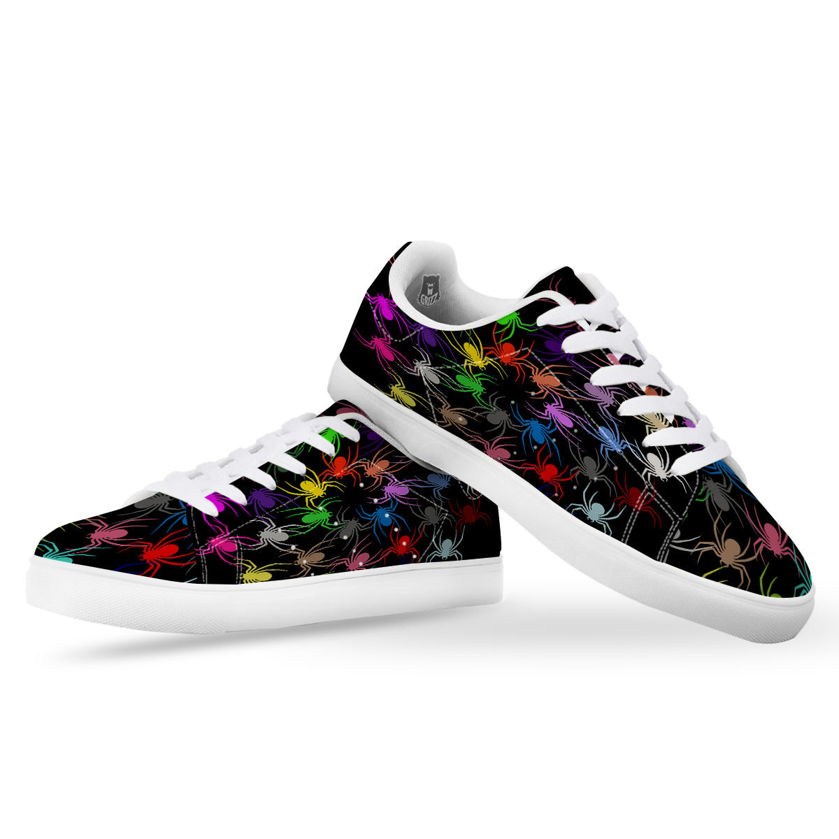 Colorful Spider And Spiral Web Print White Low Top Sneakers-grizzshop
