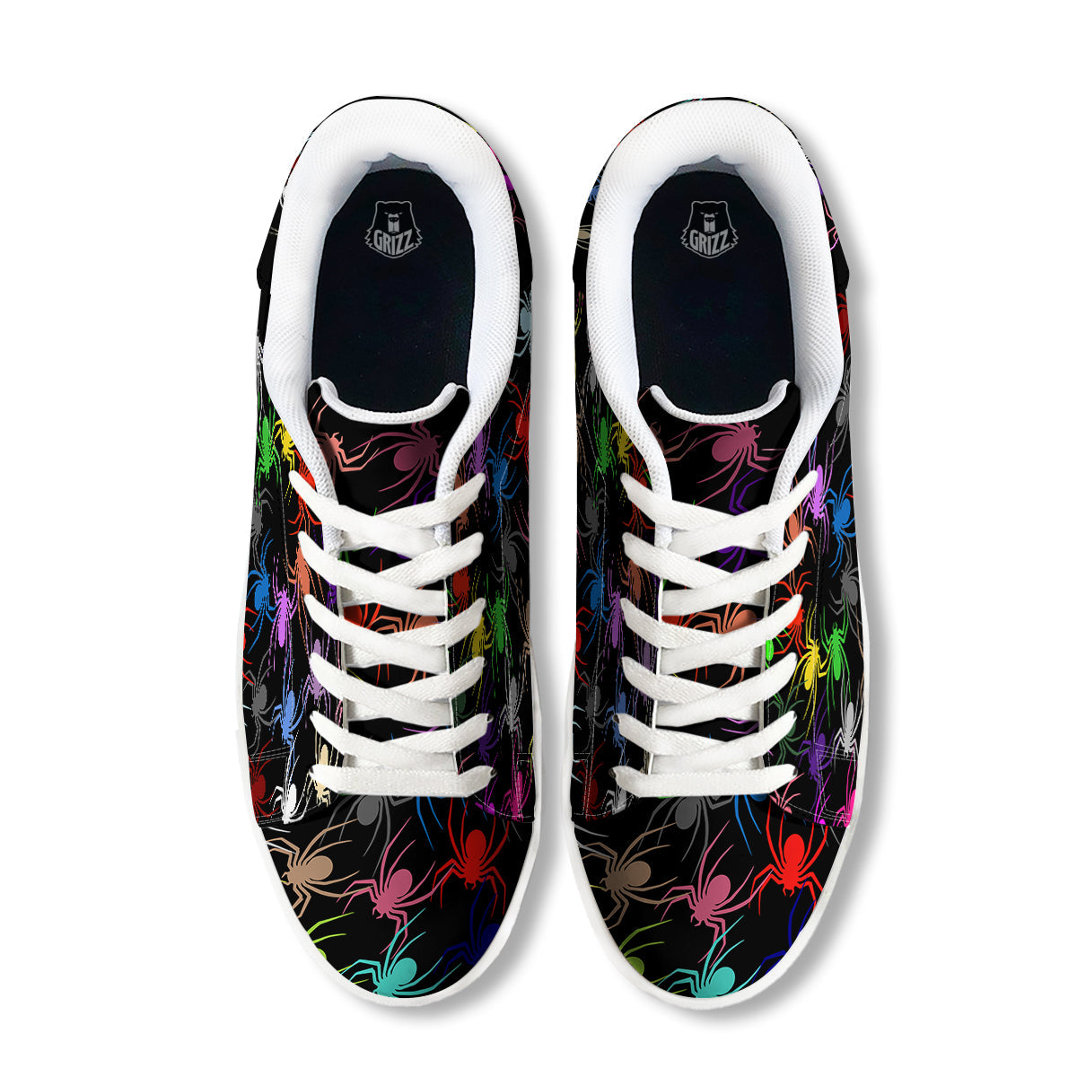 Colorful Spider And Spiral Web Print White Low Top Sneakers-grizzshop